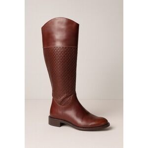 Sesto Meucci Brown Leather Tall Riding Boots Made in Italy Woven Shaft Size 7M